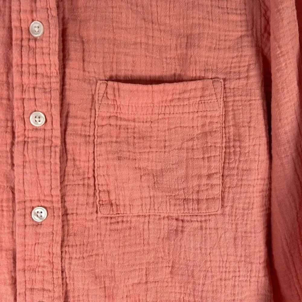 J Crew Blouse Women's Medium Pink Button Up Long Sleeve 100% Cotton Top